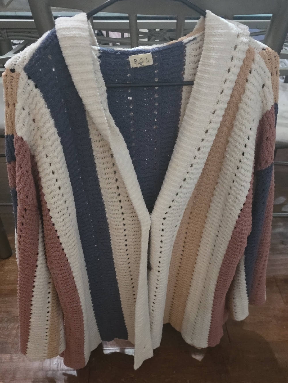 POL Striped Open-Front Knit Cardigan in Cream, Blue, Blush, Tan